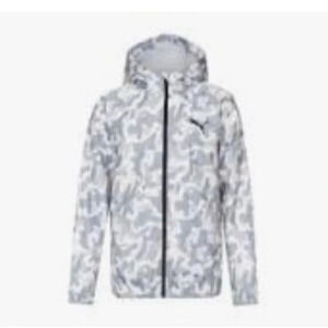 PUMA Jacket Full Zip Windbreaker Hood Sz L 14-16 Grey NWT